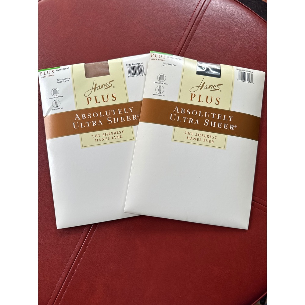 2 Hanes Plus Absolutely Ultra Sheer Pantyhose Jet/ Barely There/ Size 3P/NEW